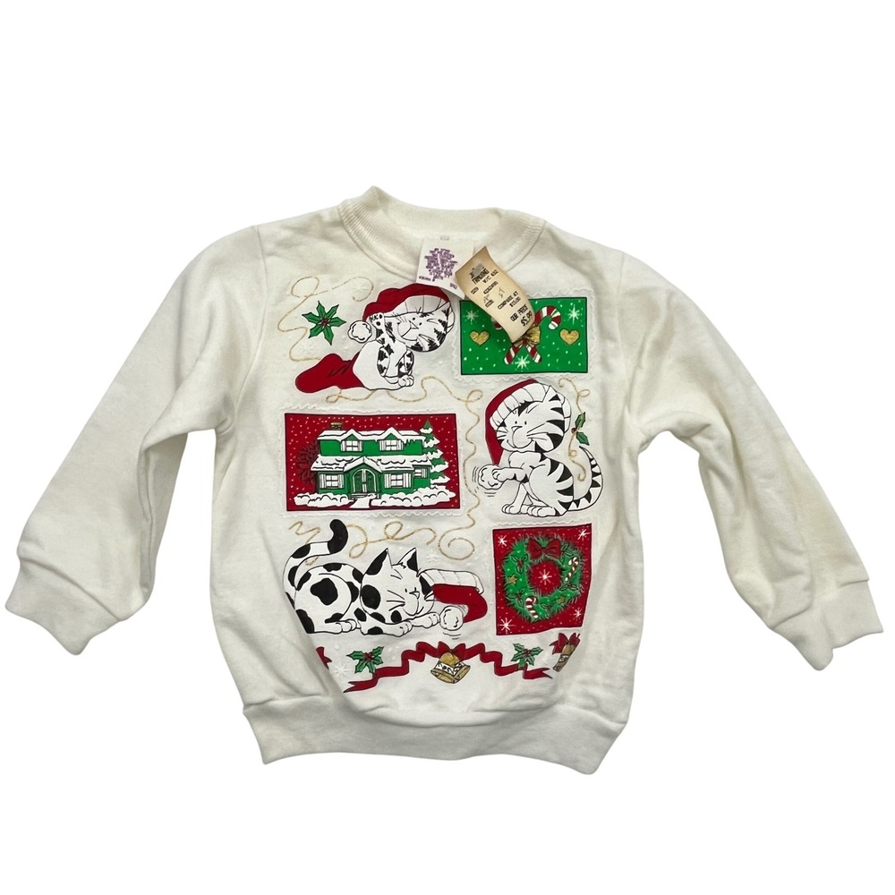 Vintage Banner Christmas Crewneck Sweatshirt 2T Christmas Cats Holiday NWT